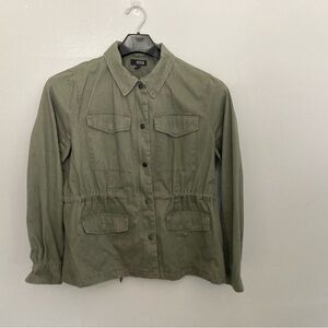 Khaki Olive Green Military-Style Utility Jacket